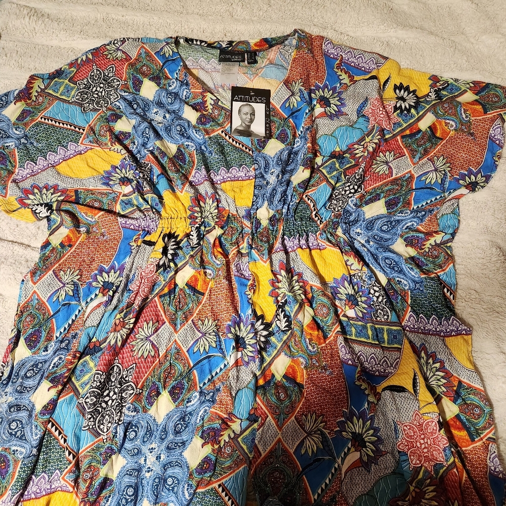 Attitudes By Renee Mumu Maxi Dress Womens Sz S Vibrant Floral Boho Kaftan - Picture 8 of 10